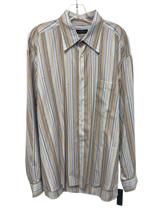 Cornelliani Size XXL Orange & Multi Cotton Striped Button Up Long Sleeve Shirt Orange & Multi / XXL