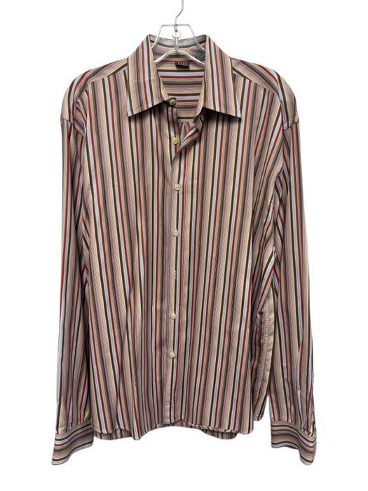 Saks Fifth Ave Size XL Red & Brown Cotton Striped Button Up Long Sleeve Shirt Red & Brown / XL