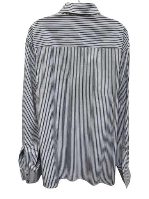 Zegna Size XL Light Blue & Brown Print Cotton Striped Men's Long Sleeve Shirt Light Blue & Brown Print / XL