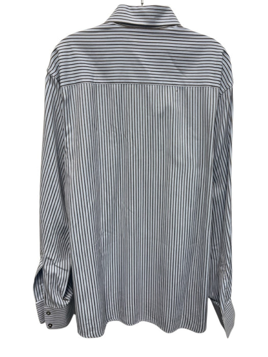 Zegna Size XL Light Blue & Brown Print Cotton Striped Men's Long Sleeve Shirt Light Blue & Brown Print / XL