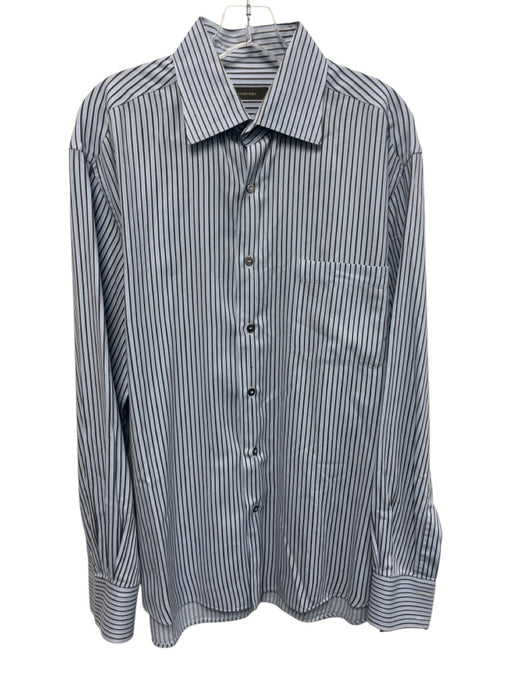 Zegna Size XL Light Blue & Brown Print Cotton Striped Men's Long Sleeve Shirt Light Blue & Brown Print / XL
