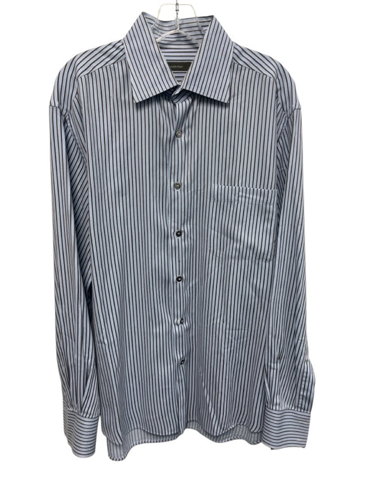 Zegna Size XL Light Blue & Brown Print Cotton Striped Men's Long Sleeve Shirt Light Blue & Brown Print / XL