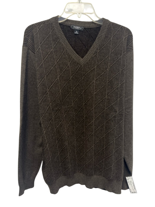 Saks Fifth Ave Size XXL Brown Cashmere Striped V Neck Men's Sweater Brown / XXL