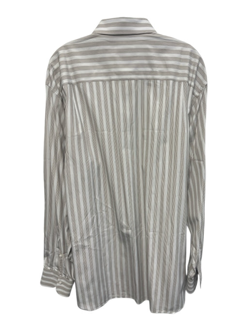 Zegna Size 17.5 Black & White Cotton Striped Button Up Men's Long Sleeve Shirt Black & White / 17.5