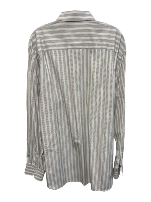 Zegna Size 17.5 Black & White Cotton Striped Button Up Men's Long Sleeve Shirt Black & White / 17.5
