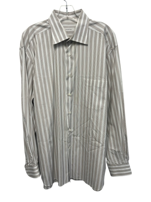 Zegna Size 17.5 Black & White Cotton Striped Button Up Men's Long Sleeve Shirt Black & White / 17.5