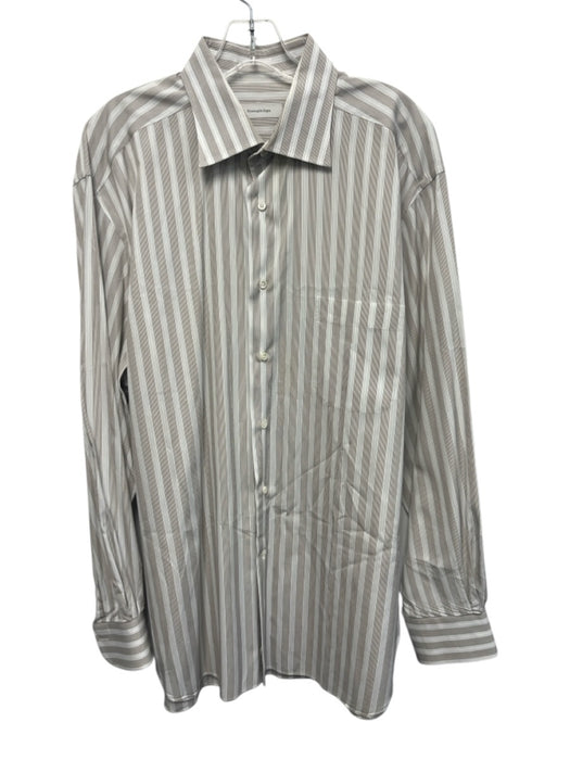 Zegna Size 17.5 Black & White Cotton Striped Button Up Men's Long Sleeve Shirt Black & White / 17.5