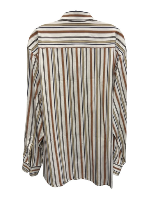 Zegna Size XL Orange & White Cotton Striped Button Up Men's Long Sleeve Shirt Orange & White / XL