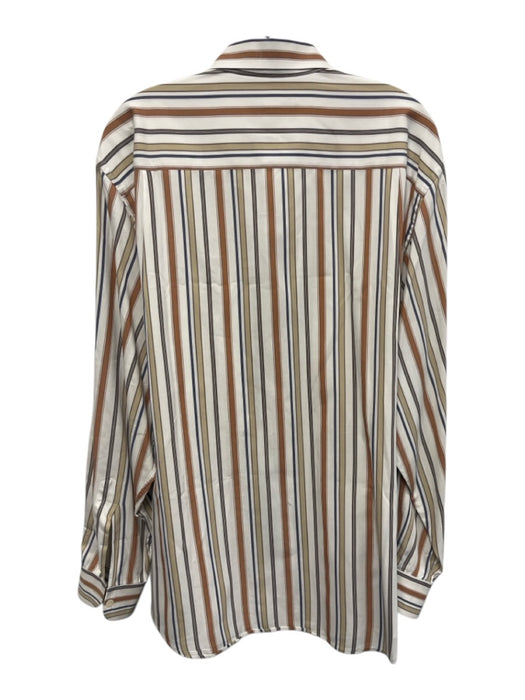 Zegna Size XL Orange & White Cotton Striped Button Up Men's Long Sleeve Shirt Orange & White / XL