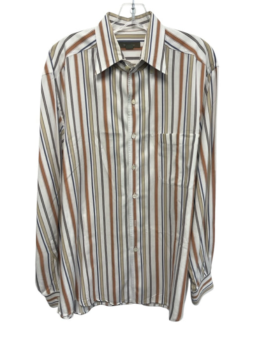 Zegna Size XL Orange & White Cotton Striped Button Up Men's Long Sleeve Shirt Orange & White / XL