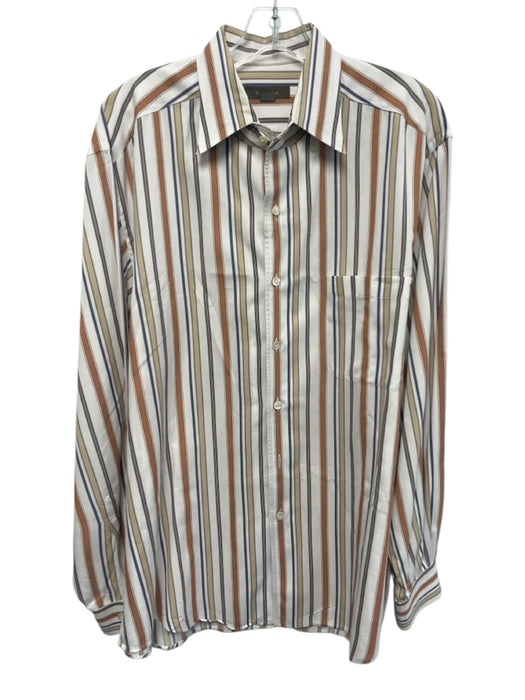Zegna Size XL Orange & White Cotton Striped Button Up Men's Long Sleeve Shirt Orange & White / XL