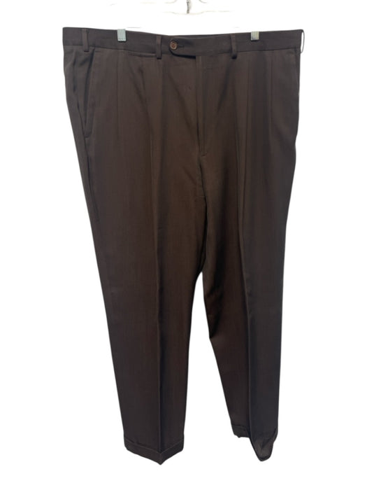 Zegna Size 40 Dark Brown Wool Blend Solid Draped Open Front Pleats Men's Pants Dark Brown / 40