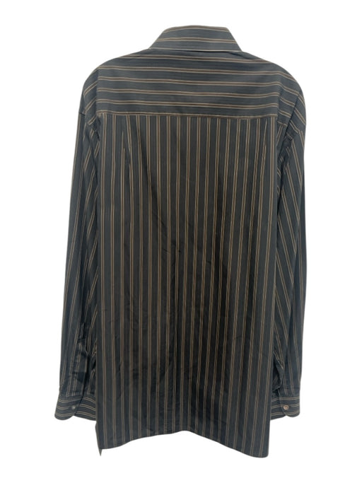 Zegna Size XL Navy & Brown Cotton Striped Button Up Men's Long Sleeve Shirt Navy & Brown / XL