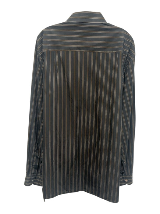 Zegna Size XL Navy & Brown Cotton Striped Button Up Men's Long Sleeve Shirt Navy & Brown / XL