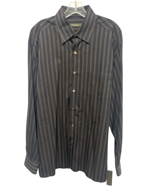 Zegna Size XL Navy & Brown Cotton Striped Button Up Men's Long Sleeve Shirt Navy & Brown / XL