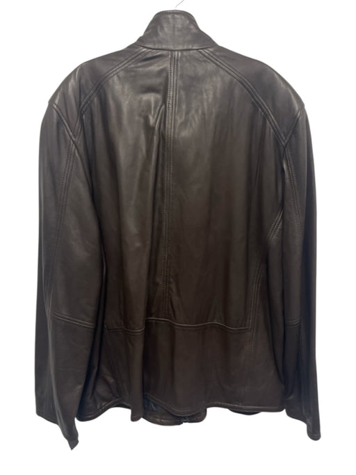 Andrew Marc Size XXL Brown Leather Solid Moto Zip Up Men's Jacket Brown / XXL