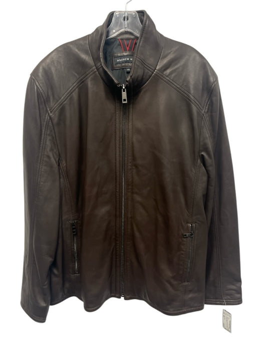 Andrew Marc Size XXL Brown Leather Solid Moto Zip Up Men's Jacket Brown / XXL