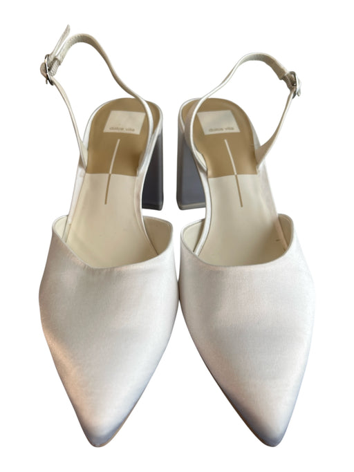 Dolce Vita Shoe Size 10 White Sateen Slingbacks Pointed Toe Block Heel Shoes White / 10