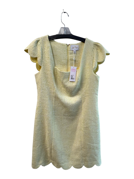 Lily Pulitzer Size 12 Yellow Polyester Boucle Back Zip Square Neck Dress Yellow / 12