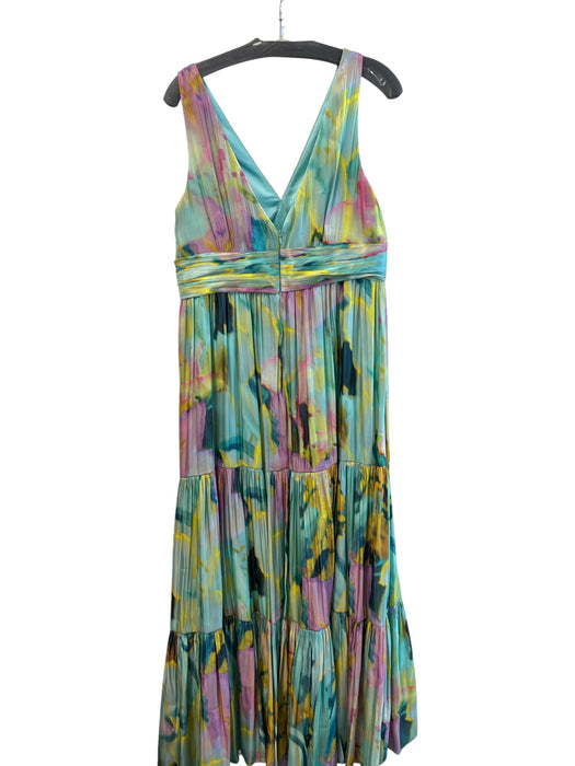 Kobi Halperin Size 12 Green, Pink & Multi Polyester Deep V Neck Back Zip Dress Green, Pink & Multi / 12