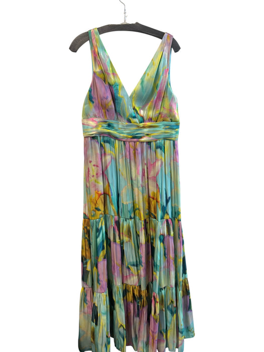Kobi Halperin Size 12 Green, Pink & Multi Polyester Deep V Neck Back Zip Dress Green, Pink & Multi / 12