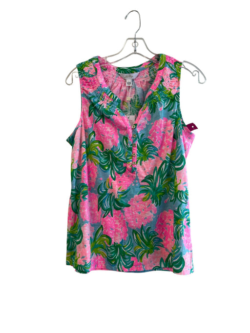 Lilly Pulitzer Size Large Pink & Green Sleeveless Button Up Floral V Neck Top Pink & Green / Large
