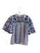 THML Size Large Blue & White Cotton & Polyester Striped Short Puff Sleeve Top Blue & White / Large