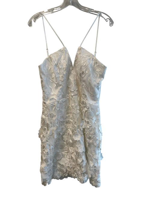 Aqua Size 12 White Polyester Spaghetti Strap Floral Embellishments Mini Dress White / 12