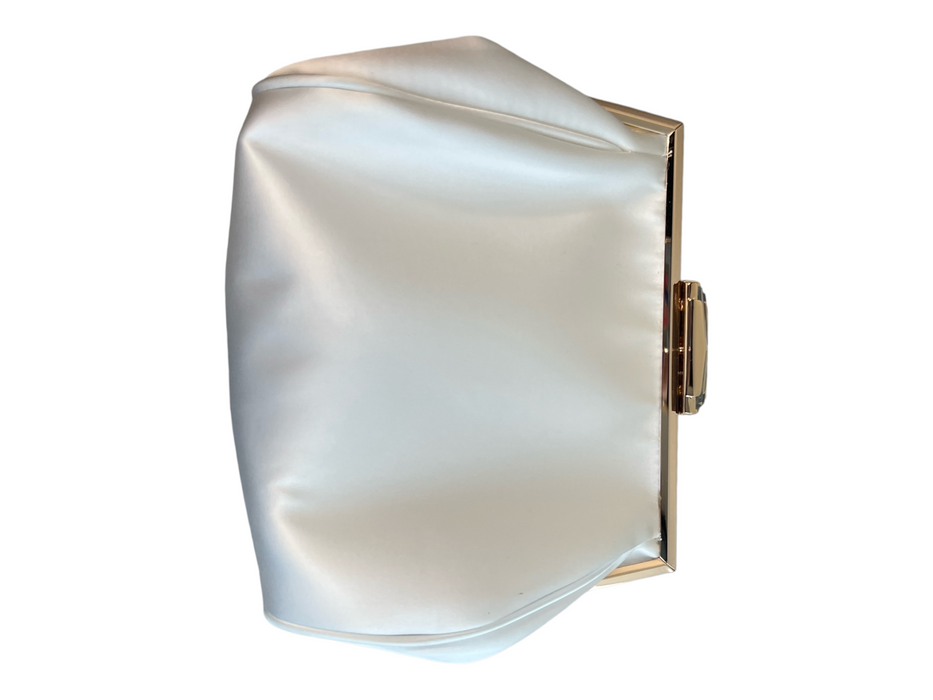 Badgley Mischka White Satin Snap Closure Chain Strap Gold Hardware Clutch Bag White / Sample