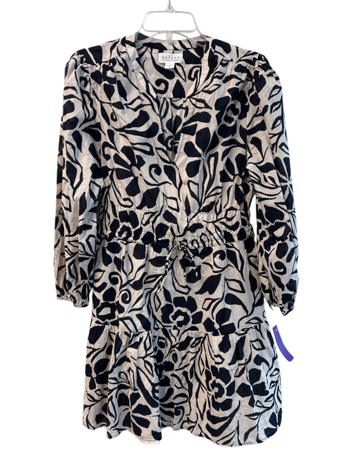 Velvet Size Medium Black & Brown Cotton Long Sleeve V Neck Elastic Floral Dress Black & Brown / Medium