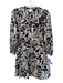 Velvet Size Medium Black & Brown Cotton Long Sleeve V Neck Elastic Floral Dress Black & Brown / Medium