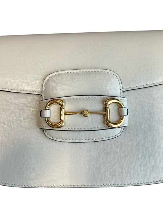 Gucci Bone Leather goldtone hardware Shoulder Flap Closure Bag Bone / Medium
