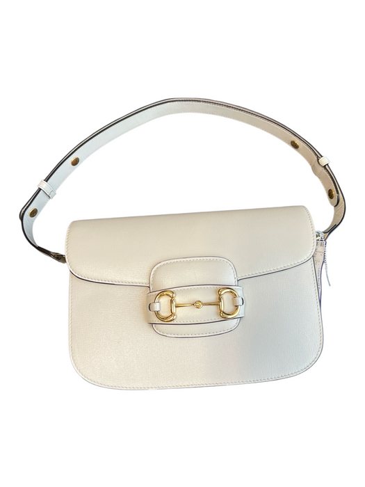 Gucci Bone Leather goldtone hardware Shoulder Flap Closure Bag Bone / Medium