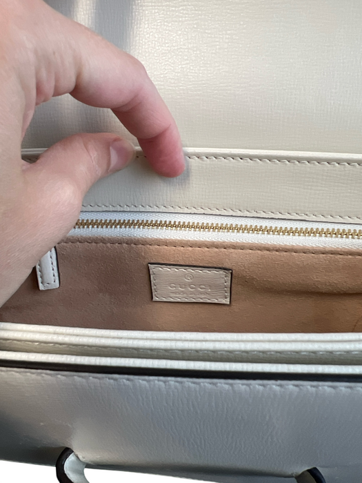 Gucci Bone Leather goldtone hardware Shoulder Flap Closure Bag Bone / Medium