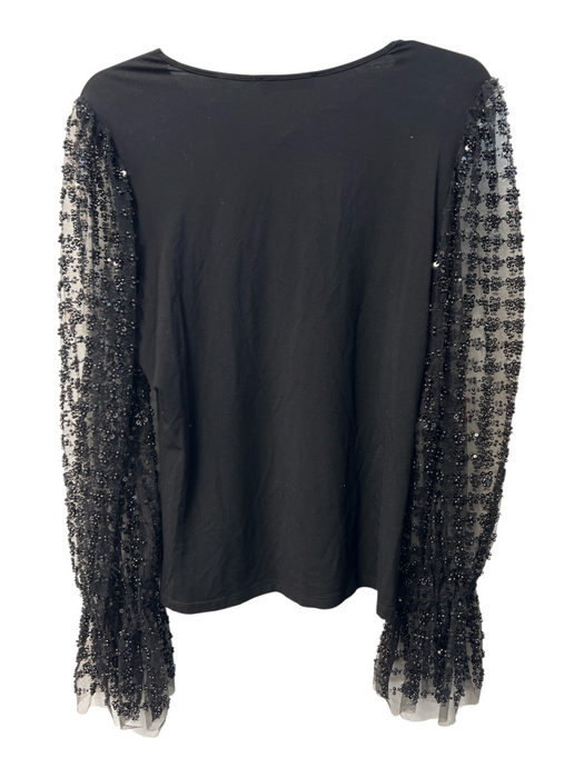 Elie Tahari Size Medium Black Rayon Blend Round Neck Mesh Sleeves Sweater Black / Medium