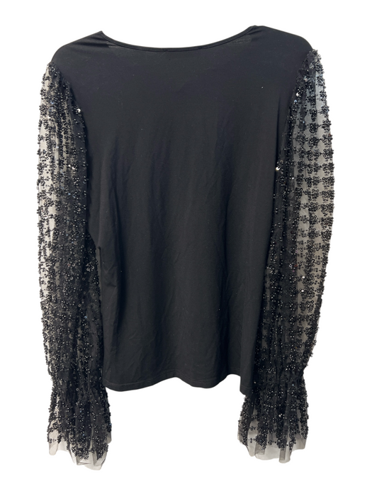 Elie Tahari Size Medium Black Rayon Blend Round Neck Mesh Sleeves Sweater Black / Medium