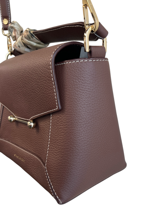 Strathberry Brown Leather Gold hardware Top Strap Crossbody Scarf Detail Purse Brown / Medium