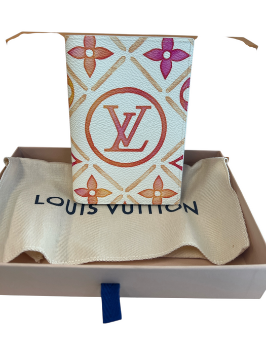 Louis Vuitton coral Coated Canvas Leather Detail Monogram Passport Case coral
