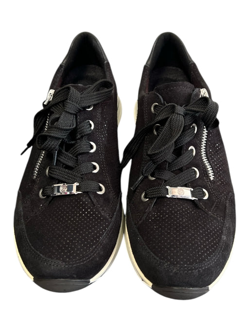 Ara Shoe Size Est 10 Black Knit round toe lace up Zipper Detail Sneakers Black / Est 10