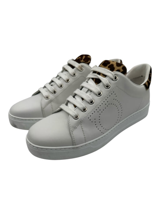 Salvatore Ferragamo Shoe Size 9 White, Brown & Black Leather Low Top Sneakers White, Brown & Black / 9