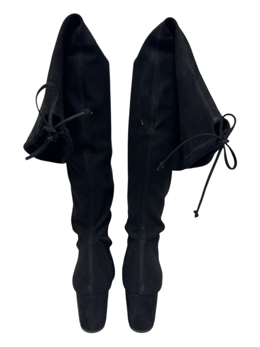 Stuart Weitzman Shoe Size 9.5 Black Suede round toe Tie Back Block Heel Boots Black / 9.5