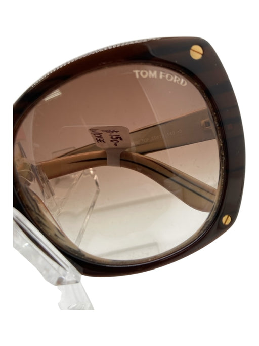 Tom Ford Brown & Cream Acetate Gradient Oversized Gold Hardware Sunglasses Brown & Cream