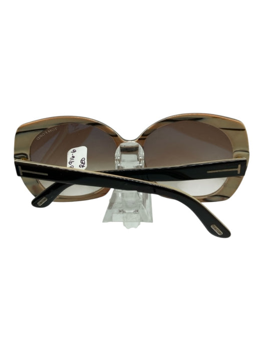 Tom Ford Brown & Cream Acetate Gradient Oversized Gold Hardware Sunglasses Brown & Cream