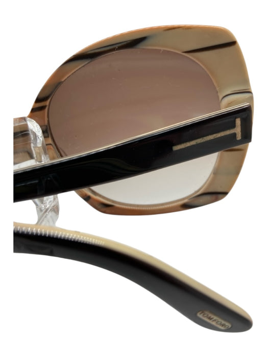 Tom Ford Brown & Cream Acetate Gradient Oversized Gold Hardware Sunglasses Brown & Cream