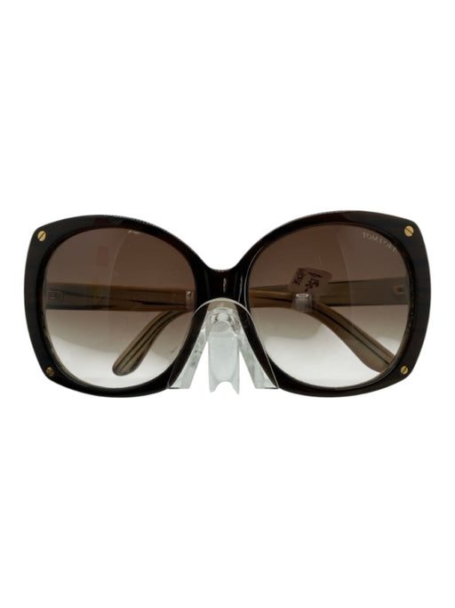 Tom Ford Brown & Cream Acetate Gradient Oversized Gold Hardware Sunglasses Brown & Cream