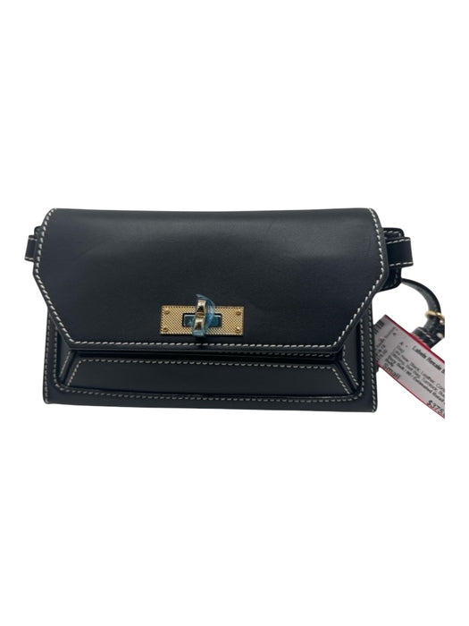 Bally Black Leather Contrast Stitching Belt Bag Turnlock Buckle Bag Black / Small