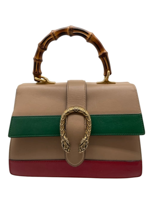 Gucci Brown, Green, Red Leather Stripe Bamboo Handles Satchel Bag Brown, Green, Red / Small