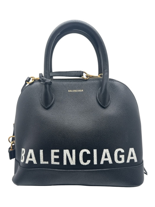 Balenciaga Black & White Saffiano Leather Logo Top Handle Bowler Bag Black & White / Small