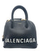 Balenciaga Black & White Saffiano Leather Logo Top Handle Bowler Bag Black & White / Small