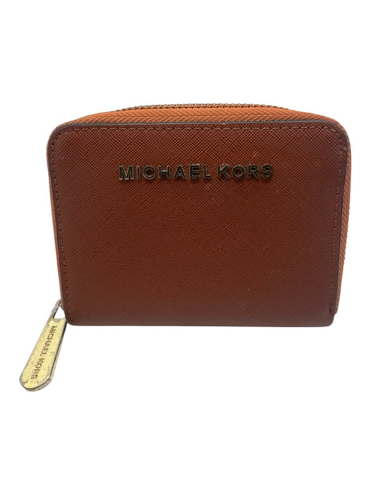 Michael Kors Brown Coated Leather Zip Close Logo Fold Wallets Brown